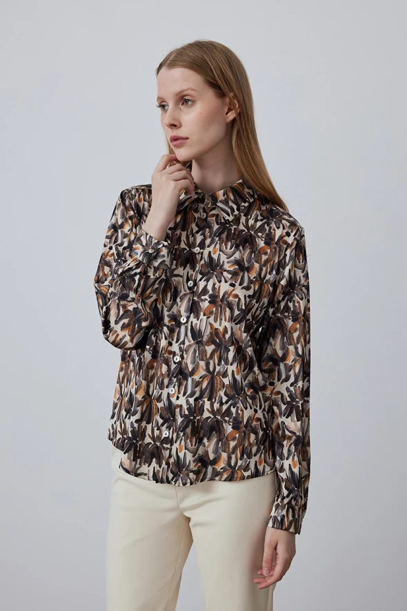 Patterned Satin Shirt - Mink - 3