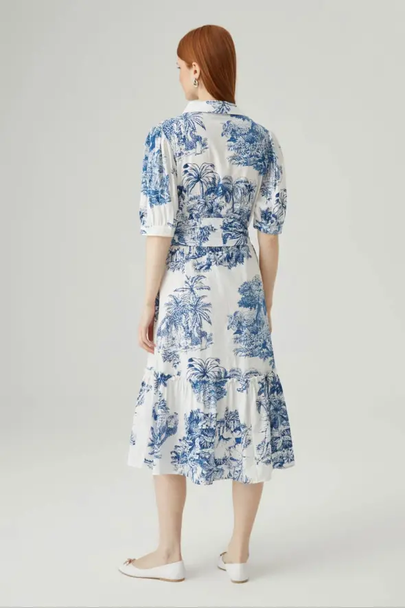 Patterned Shirt Dress - Blue - 6