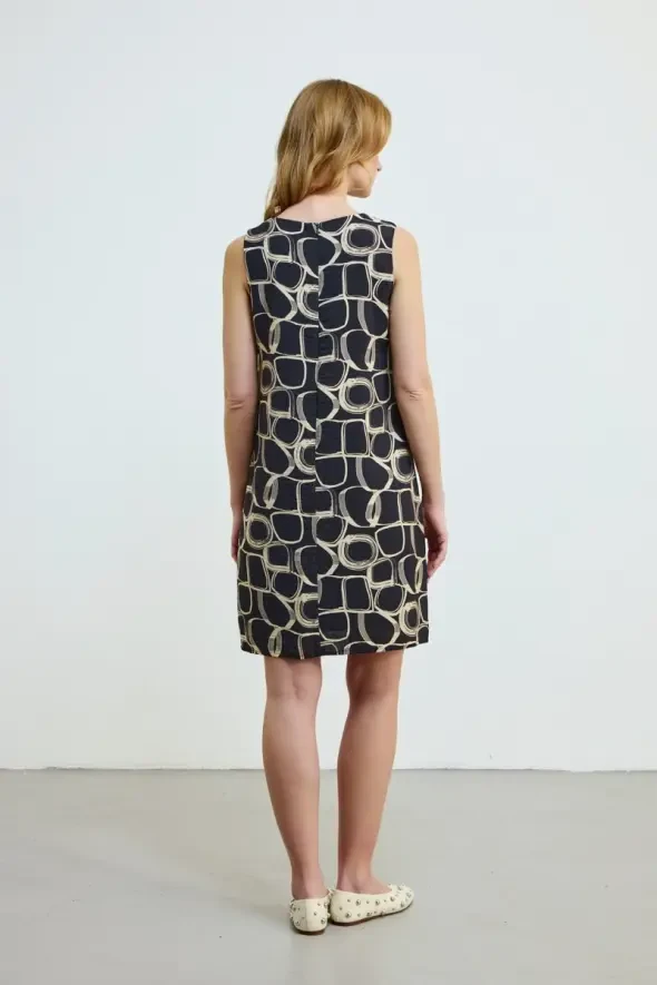 Patterned Sleeveless Dress - Black - 4