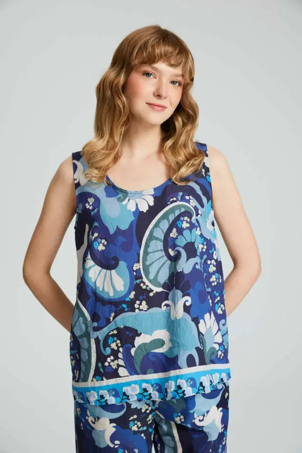 Patterned Tank Top - Blue - 1