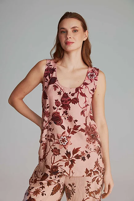 Patterned Tank Top - Dusty Rose - Gusto