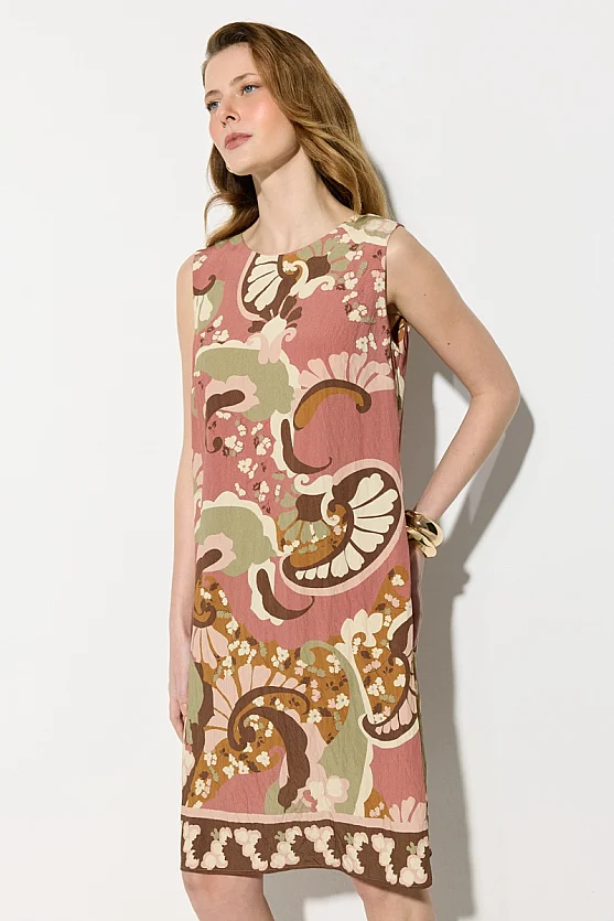 Patterned Viscose Dress with Back Tie Detail - Pink - 2