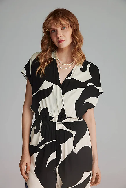 Patterned Viscose Jumpsuit - Black - 3