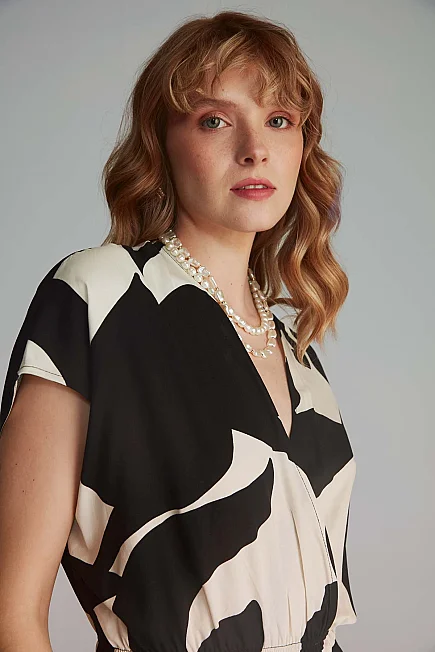 Patterned Viscose Jumpsuit - Black - Gusto