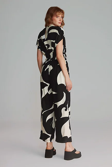 Patterned Viscose Jumpsuit - Black - 8