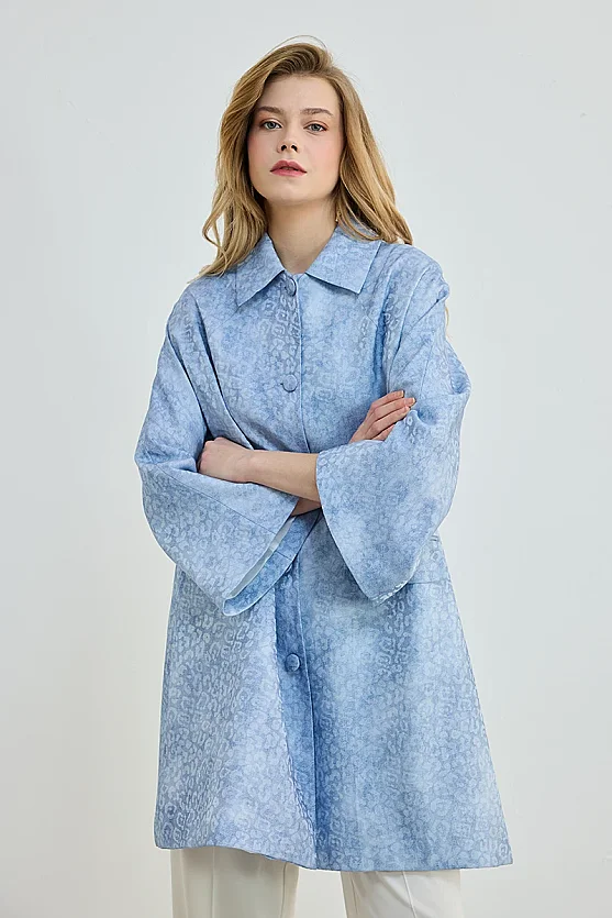 Patterned Viscose Kaftan - Blue - 1