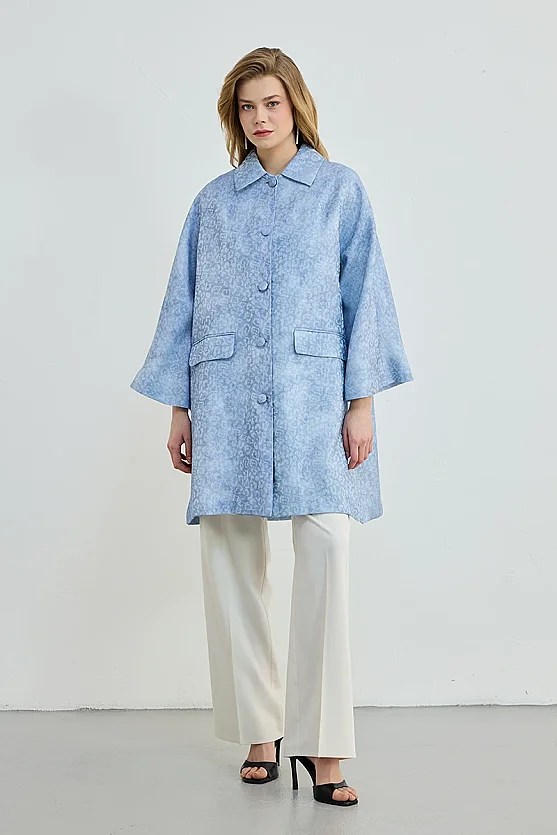Patterned Viscose Kaftan - Blue - 2