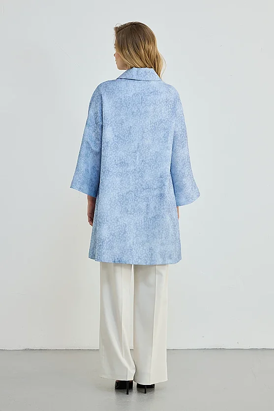 Patterned Viscose Kaftan - Blue - 4