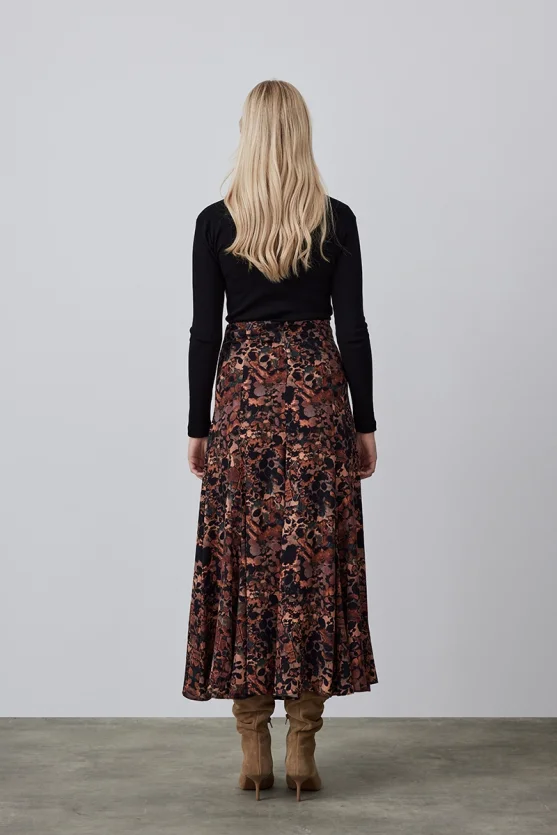 Patterned Viscose Long Skirt - Camel - 6