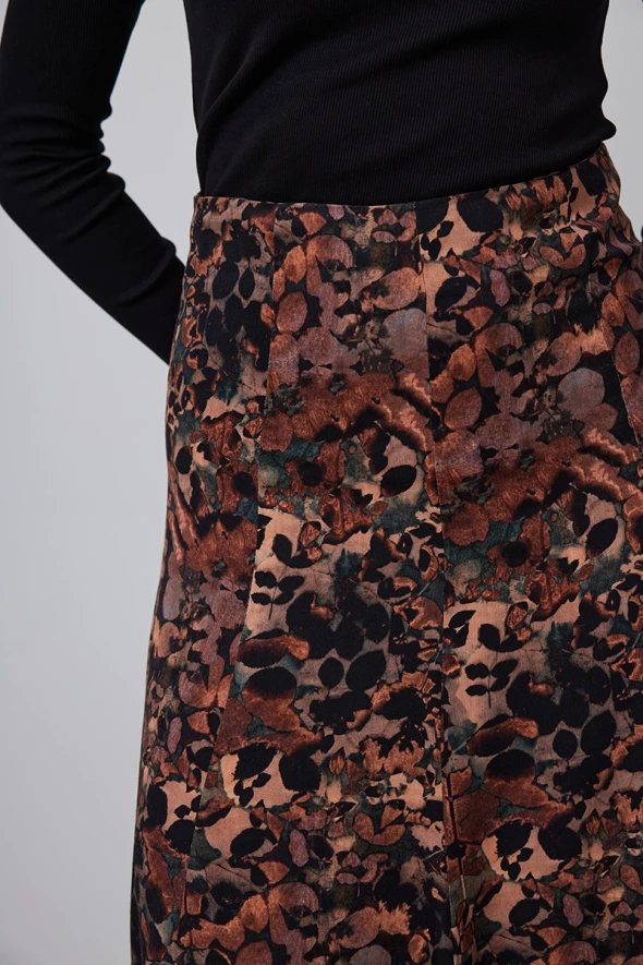 Patterned Viscose Long Skirt - Tan - 5