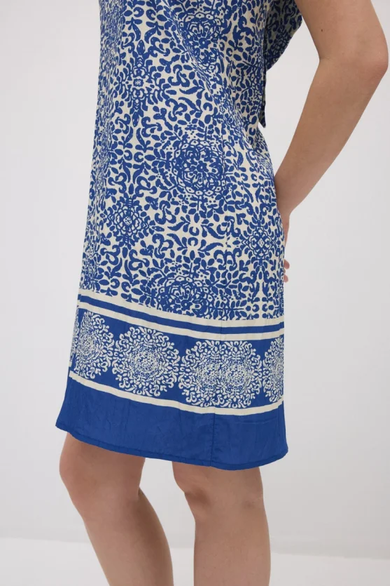 Patterned Viscose Pinafore Dress - Navy Blue - Gusto