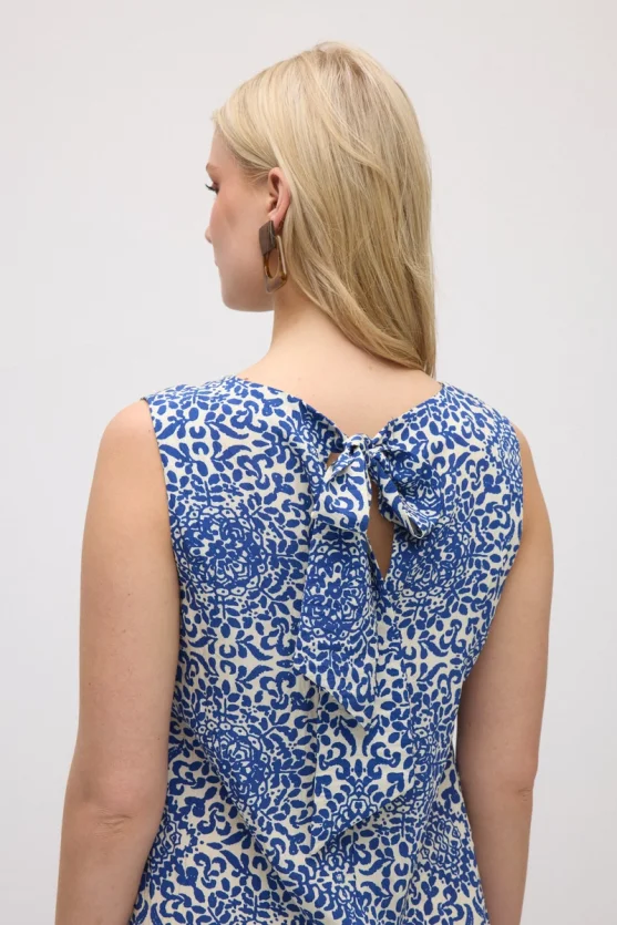 Patterned Viscose Pinafore Dress - Navy Blue - Gusto