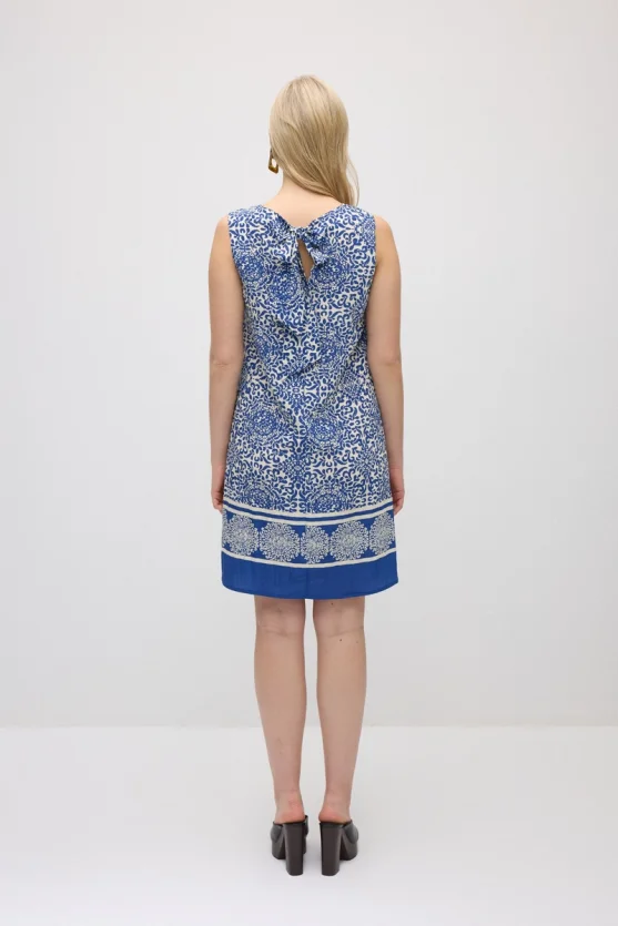 Patterned Viscose Pinafore Dress - Navy Blue - Gusto