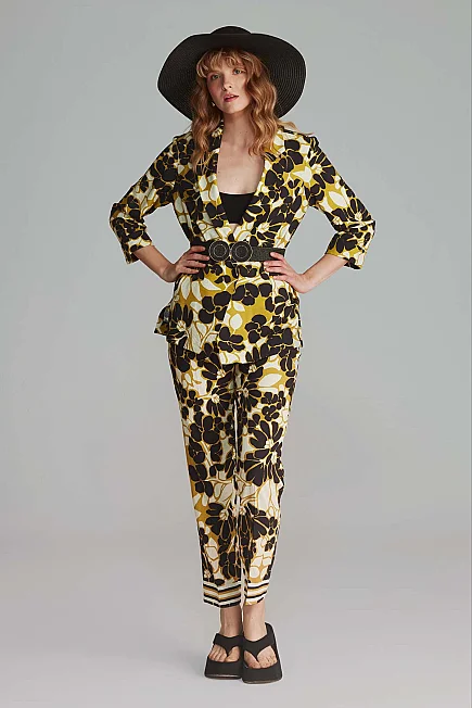 Patterned Viscose Trousers - Green - Gusto