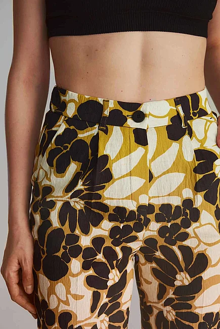 Patterned Viscose Trousers - Green - Gusto