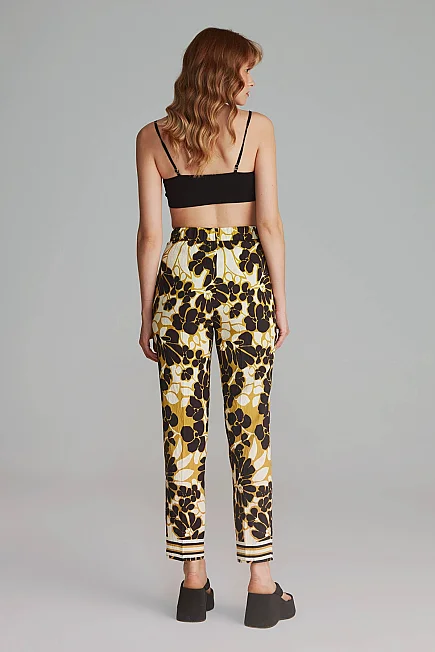 Patterned Viscose Trousers - Green - Gusto