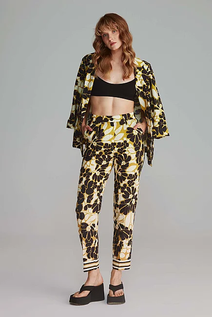 Patterned Viscose Trousers - Green - Gusto