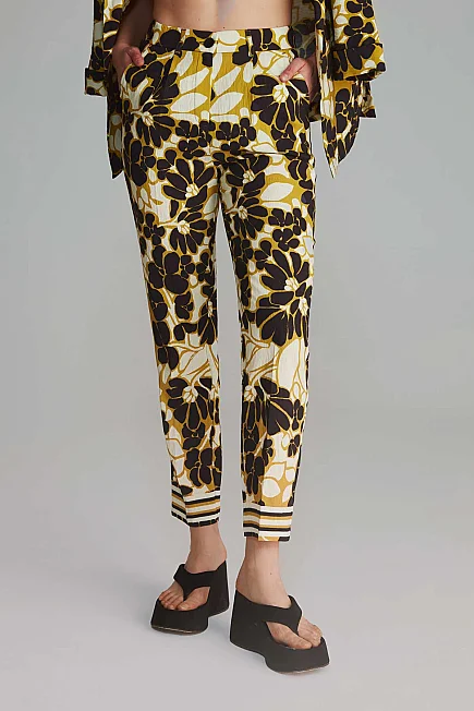 Patterned Viscose Trousers - Green - Gusto