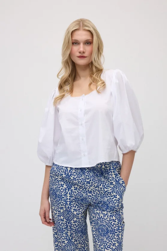 Patterned Viscose Wide-Leg Pants - Navy Blue - Gusto