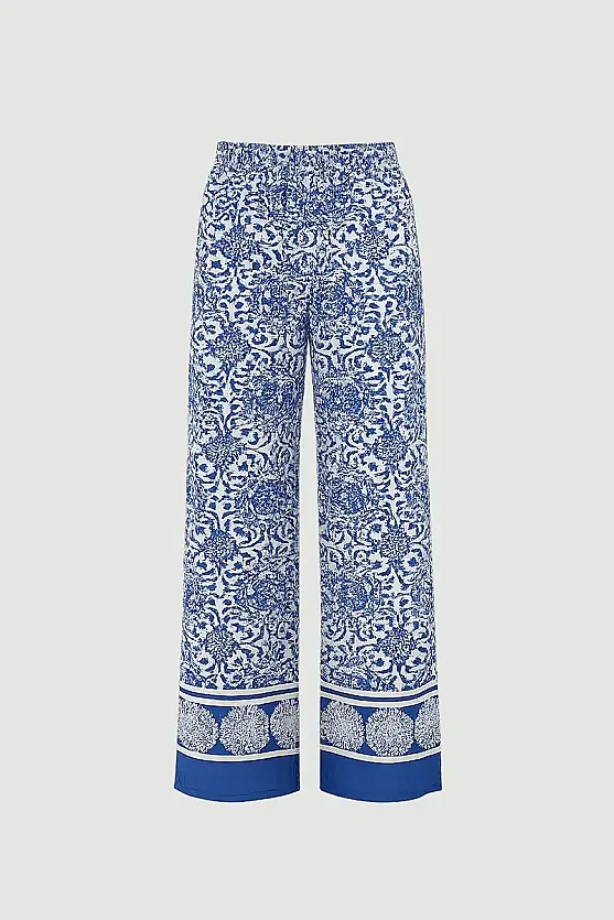 Patterned Viscose Wide-Leg Pants - Navy Blue - 7