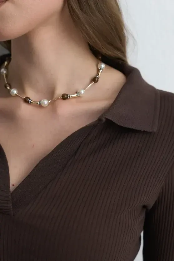 Pearl Beaded Necklace - Gold - Gusto