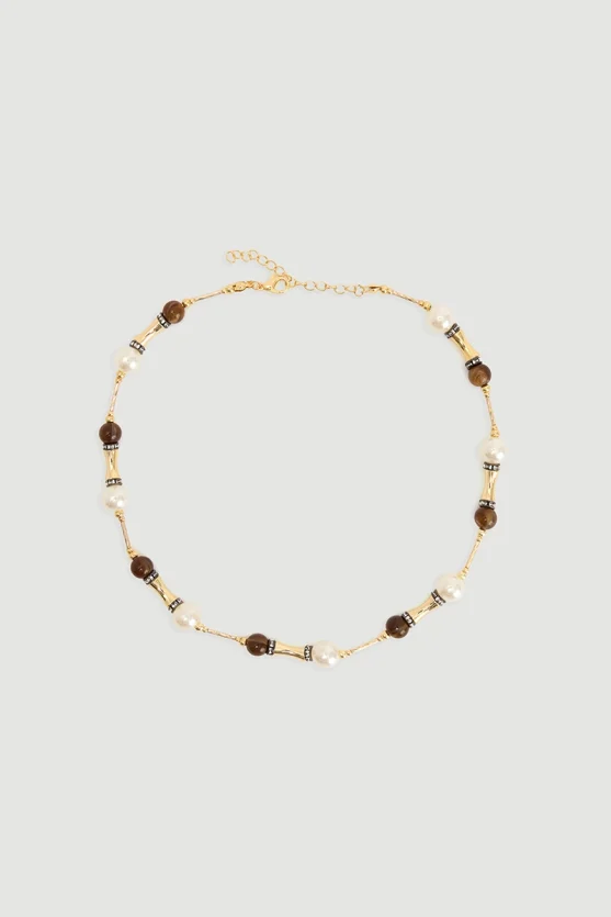 Pearl Beaded Necklace Gold - Gusto