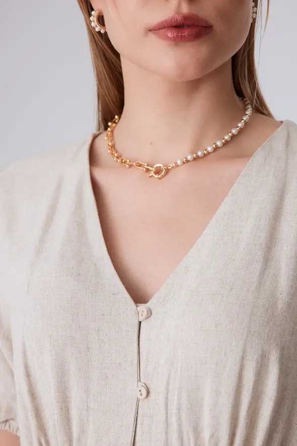 Pearl Detailed Necklace - Gold - 2