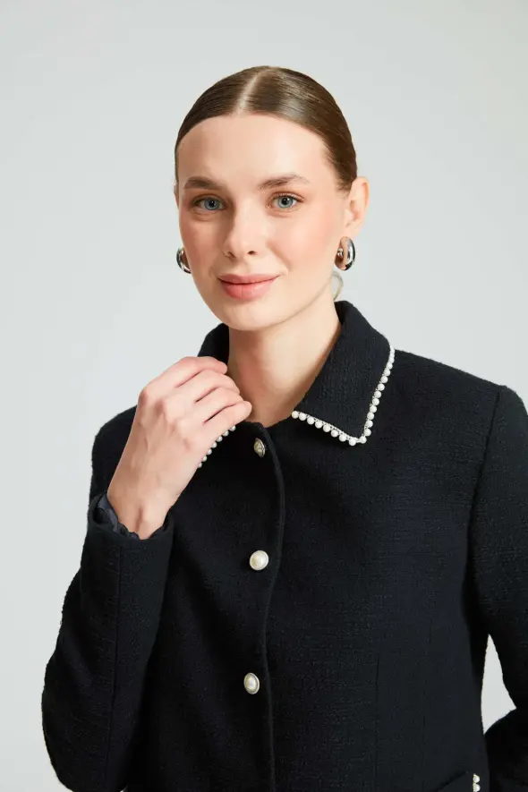 Pearls Cotton Jacket - Navy Blue - 6