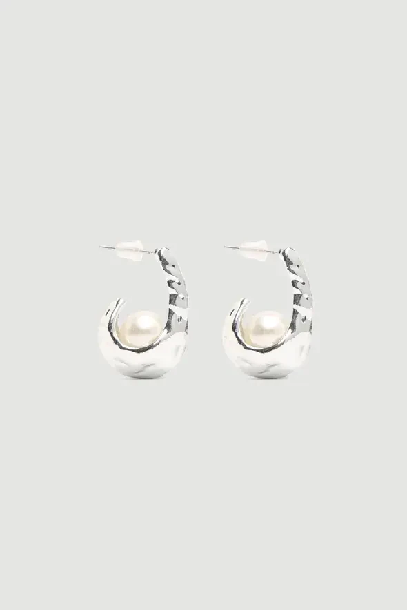 Pendant Earrings with Pearls - Silver - 1