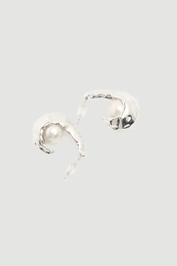 Pendant Earrings with Pearls - Silver - 2