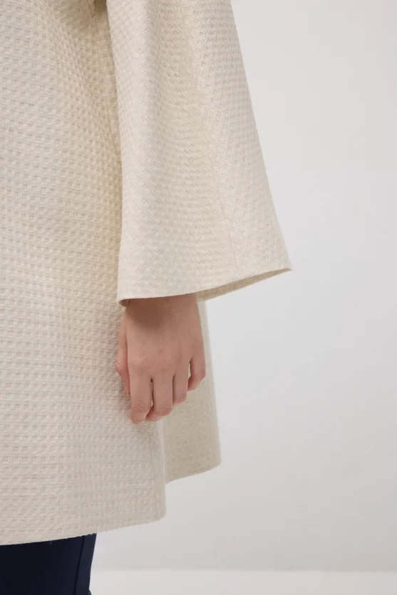 Peter Pan Collar Viscose Cotton Kaftan - Ecru - 5