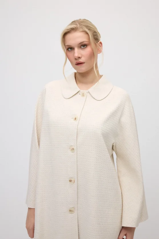 Peter Pan Collar Viscose Cotton Kaftan - Ecru - 2