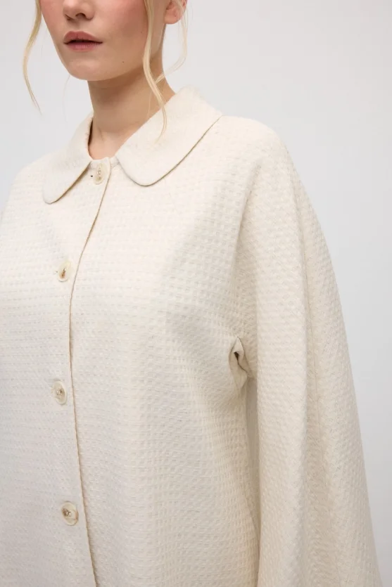 Peter Pan Collar Viscose Cotton Kaftan - Ecru - 3