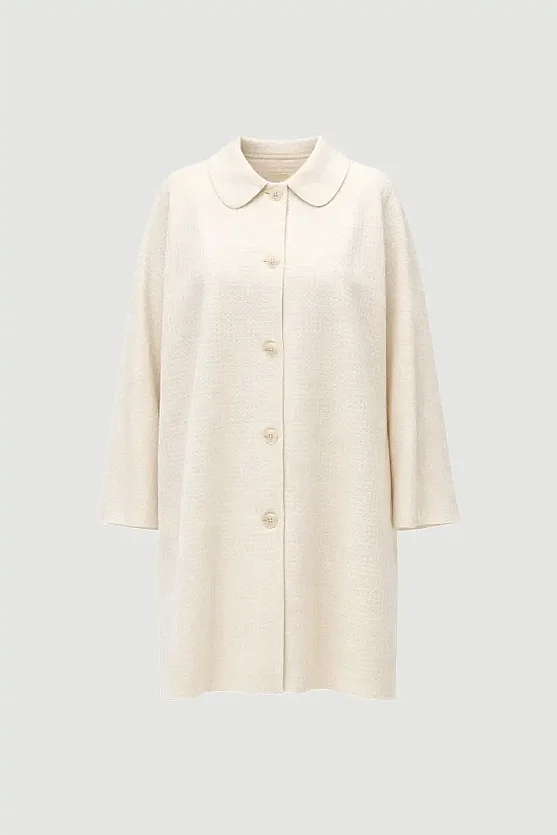 Peter Pan Collar Viscose Cotton Kaftan - Ecru - 7