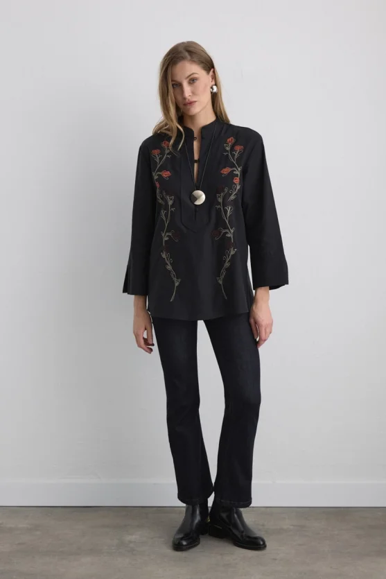 Phoenix Collection Embroidered Blouse Black - Gusto