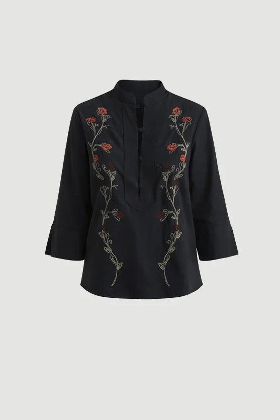 Phoenix Collection Embroidered Blouse Black - Gusto