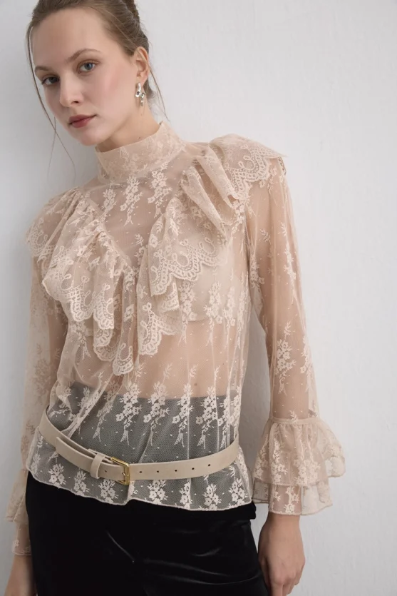 Phoenix Collection Lace Blouse - Beige - Gusto