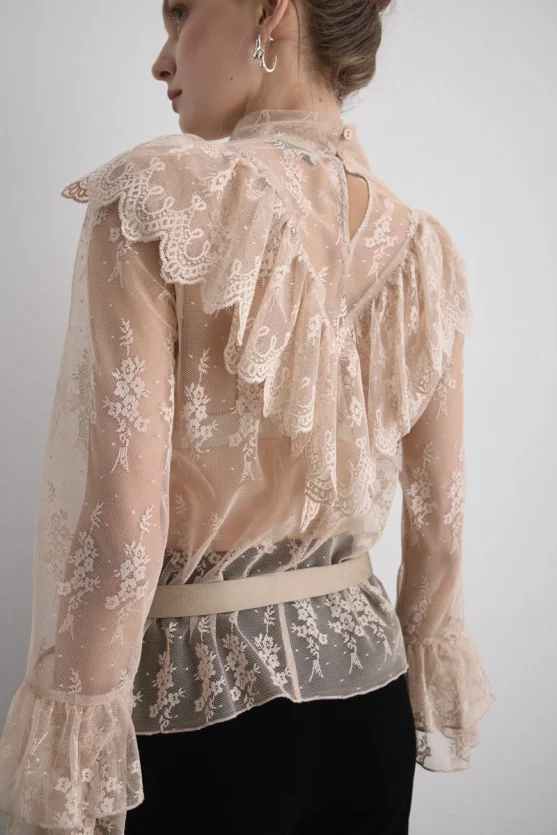 Phoenix Collection Lace Blouse - Beige - 8