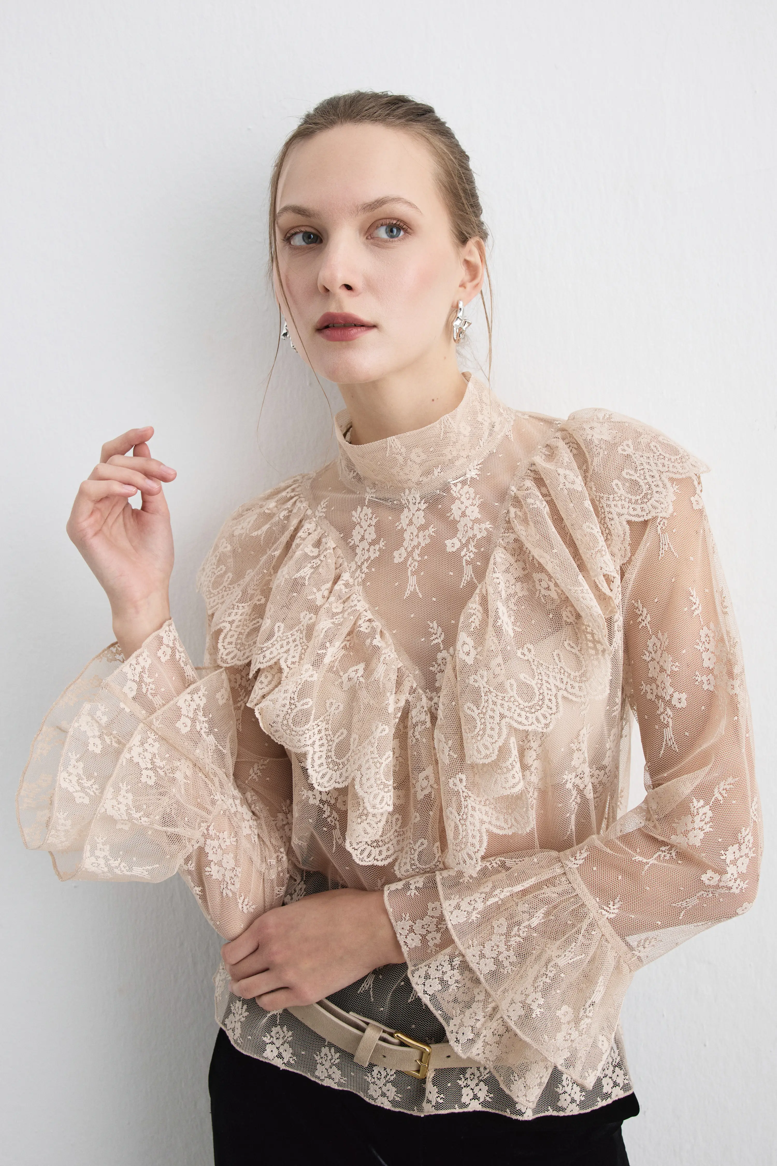 Phoenix Collection Lace Blouse - Beige - 1