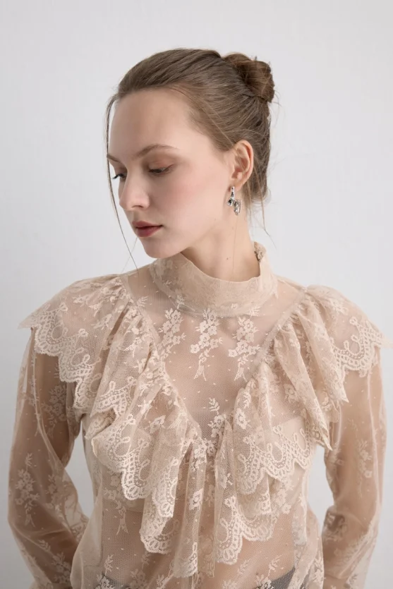 Phoenix Collection Lace Blouse Beige - 5