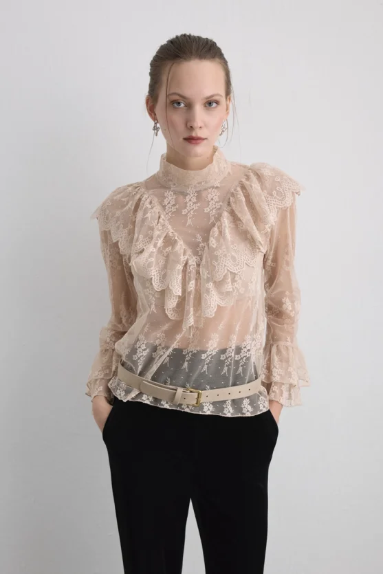 Phoenix Collection Lace Blouse Beige - Gusto