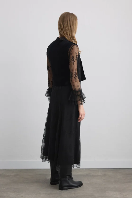 Phoenix Collection Long Lace Skirt Black - 4
