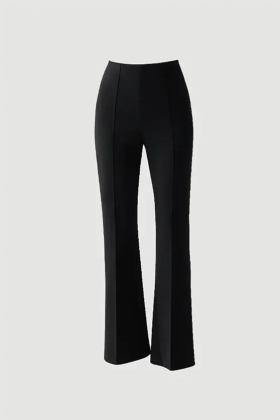 Pintuck Detail Flared Knit Pants - Black - Gusto