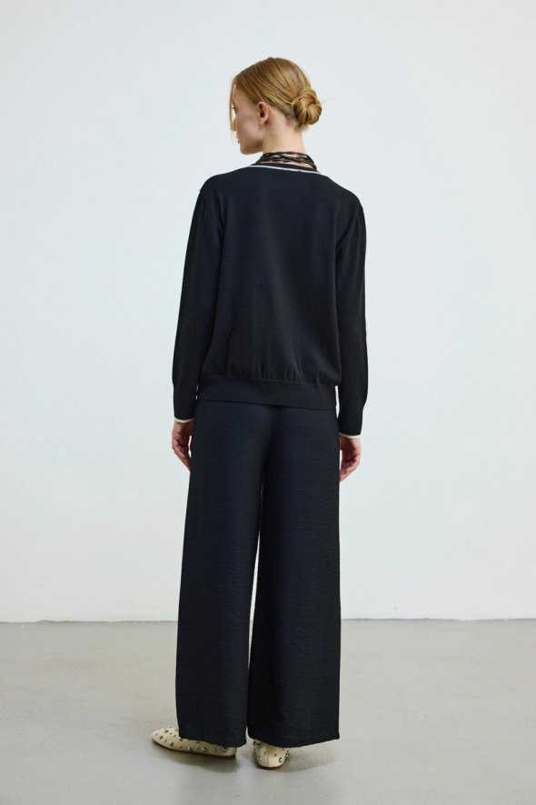 Piped Knit Cardigan - Black - 4