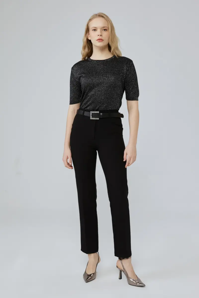Piped Leg Fabric Trousers - Black - 3