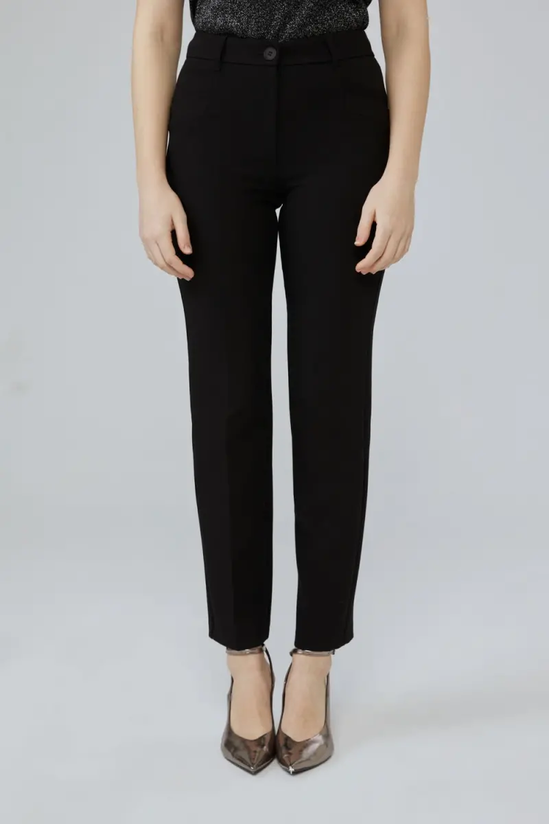 Piped Leg Fabric Trousers - Black - 1