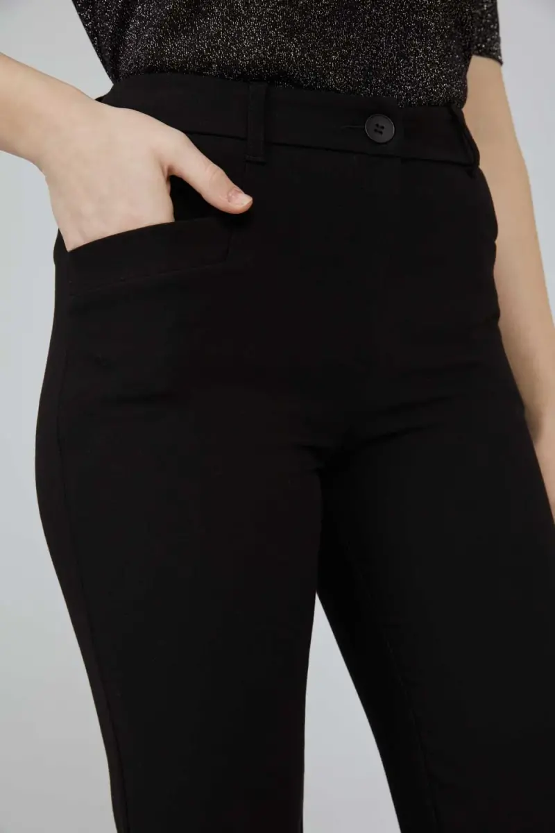 Piped Leg Fabric Trousers - Black - 4