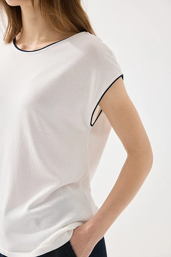 Piped Low Sleeve Mercerized Blouse - White - 4