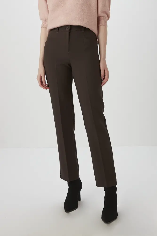 Piping Fabric Trousers - Coffee Brown