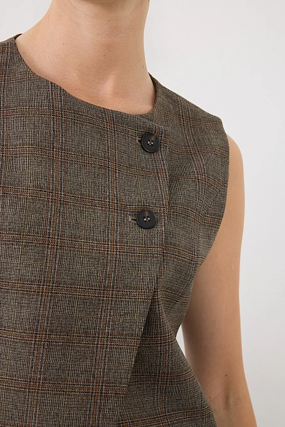 Plaid Asymmetric-Cut Vest - Brown - 8